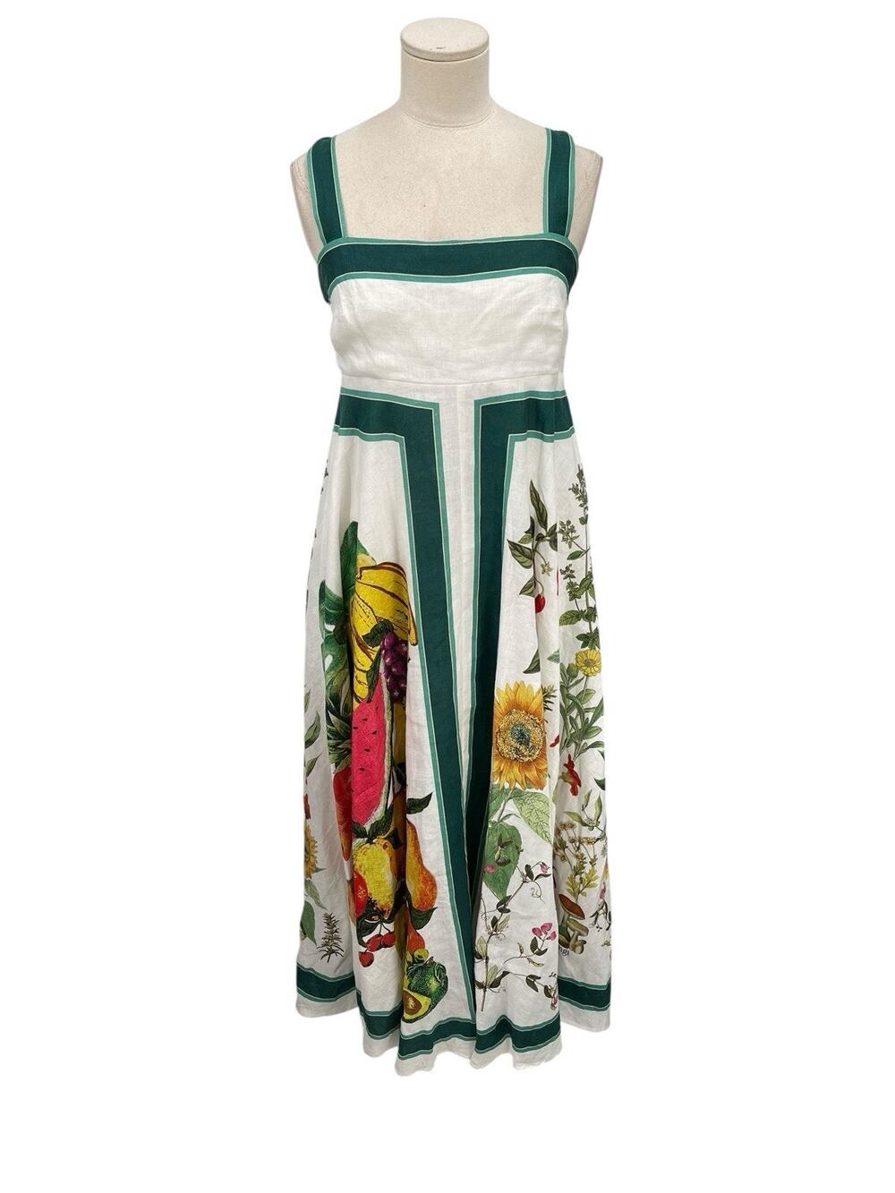 Alemais Fruitta Dress Linen Midi Sundress Floral Fruit Size AU 12 US 8